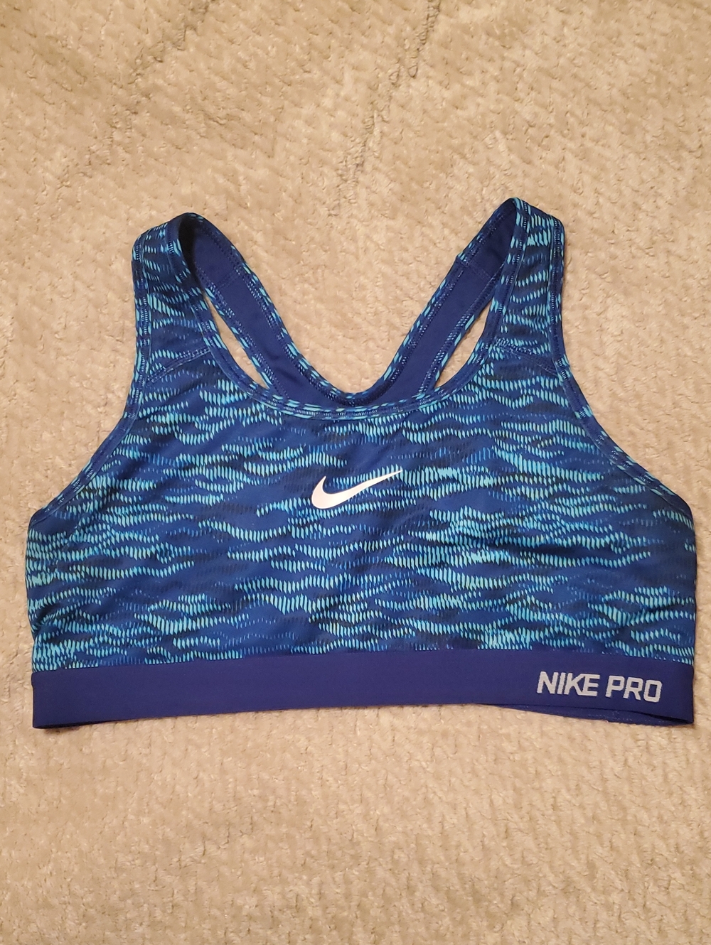 Nike Pro Blue Patterned Racerback Sports Bra